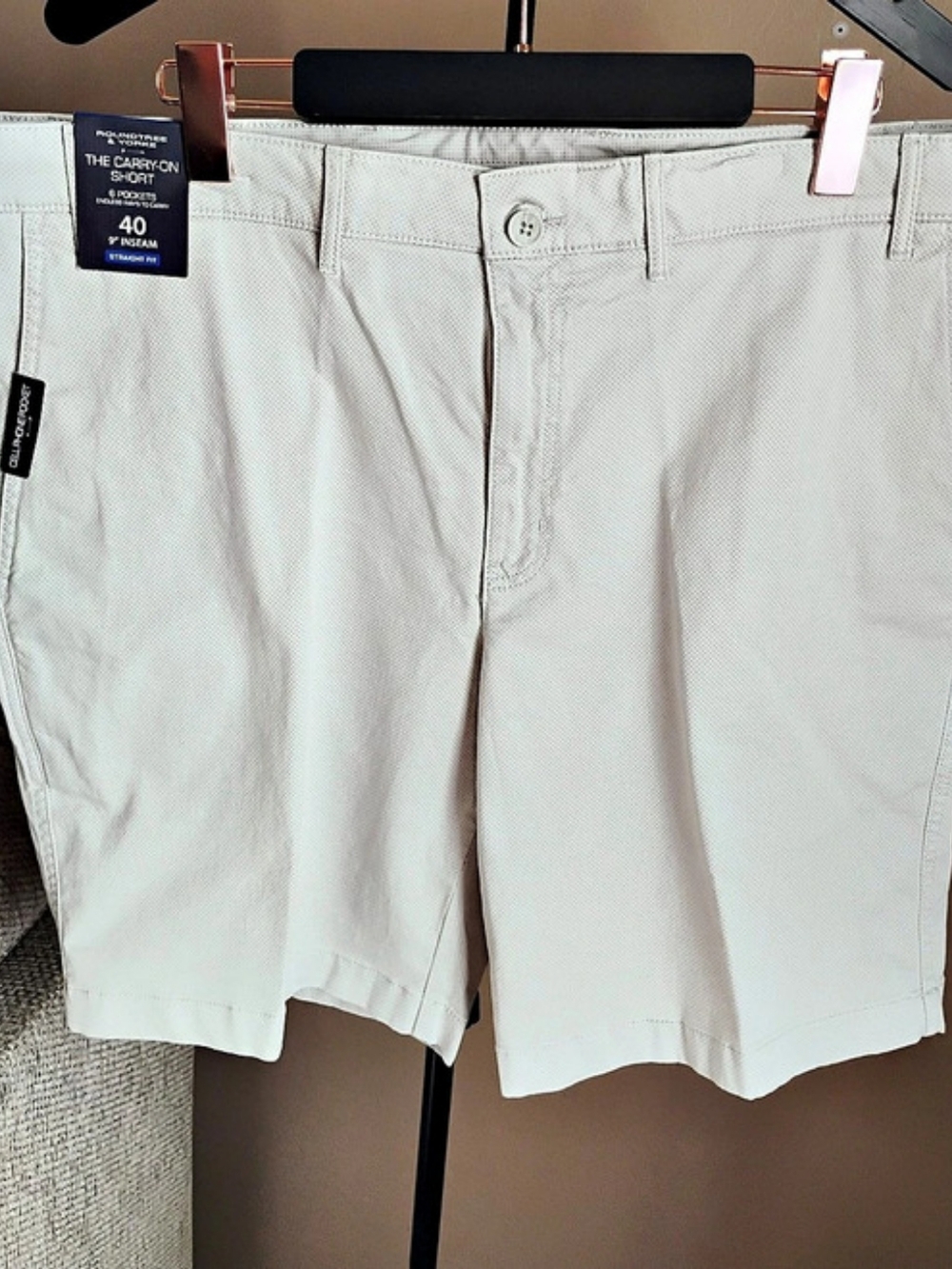Roundtree & Yorke Mens The Carry-On Short In Stone Cotton Shorts 40 NWT
